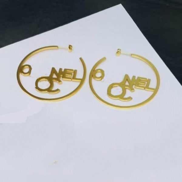 No Tariff Luxury Brand Earrings Stainless Steel Luxury Letter Big Size Hoops Gold Plated Fashion Earrings For Lady Gifts