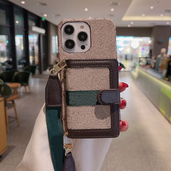 Luxury Leather Wallet Phone Case for iPhone 16 15 14 Samsung S25 S24 S23 Crossbody Strap Card Holder Magnetic Tab Closure Lens Bump Hardware