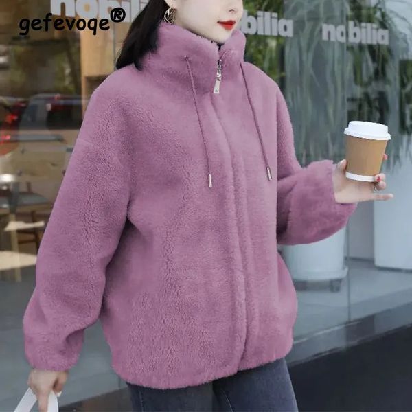 Women&#039;s Fur Faux Fur Winter Stand Collar Two Sided Velvet Thick Warm Faux Fur Coat Ladies Casual Fashion All-match Outwear Women Cardig