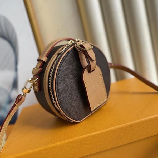 10A Mirror Quality Petite Boite Chapeau mini designer bag round crossbody bag with adjustable leather strap original cowhidw trim canvas mes