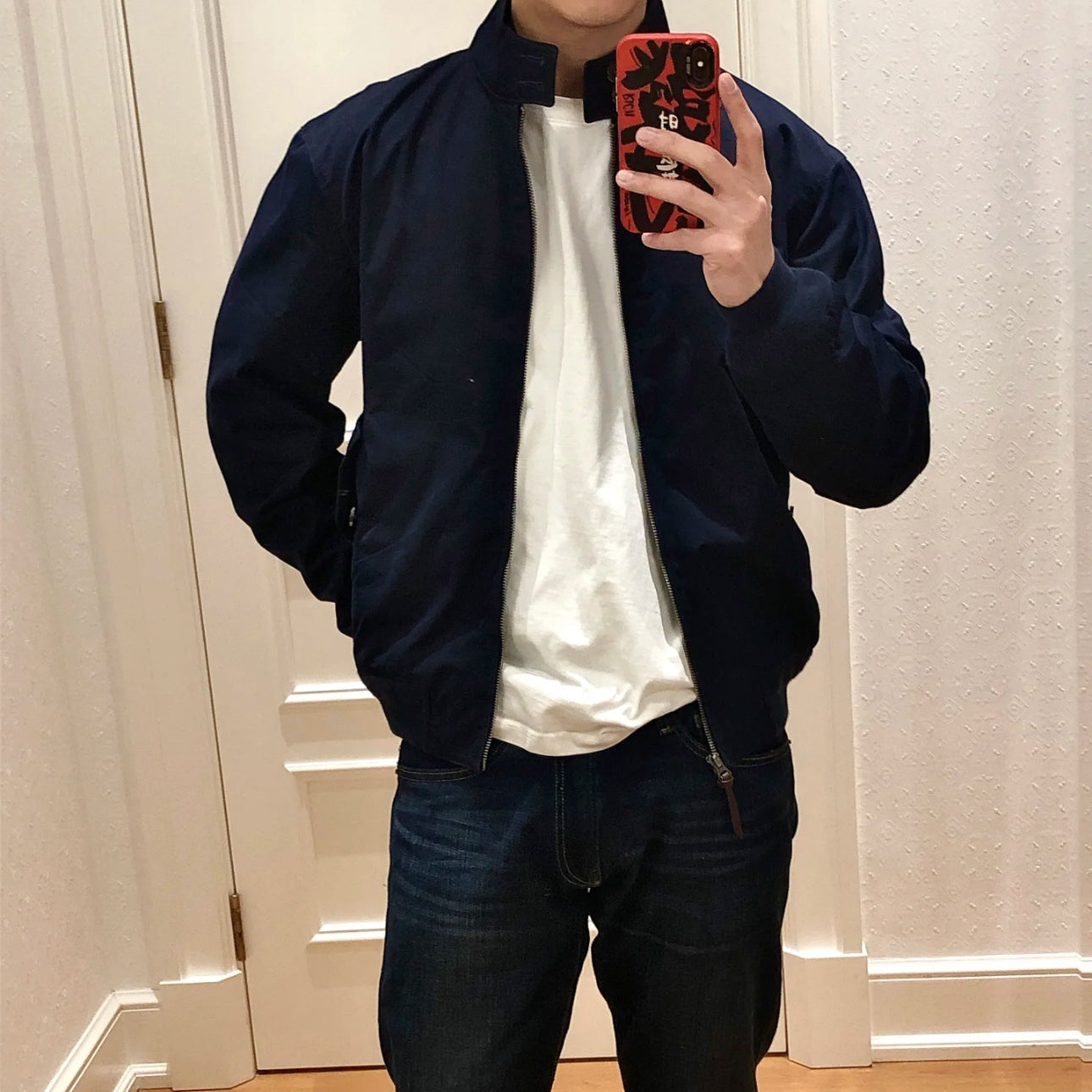 Men Streetwear Jacket with Small Horse Embroidered Logo Classic Utility Coat Khaki Color Lightweight Workwear Outerwear Fashionable Fit Bomber Leath