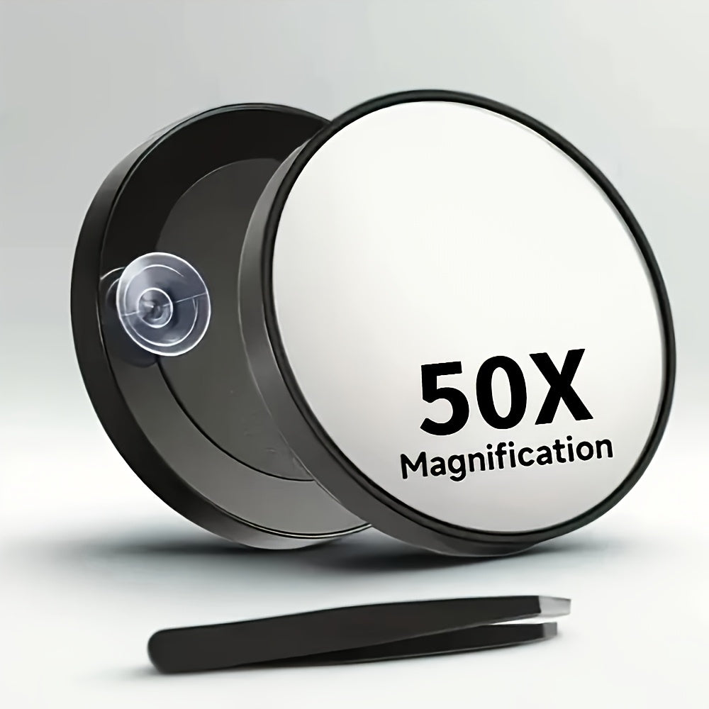 TEMU 50x Magnifying Mirror With Suction Cup And Tweezers, Featuring Powerful 50x Magnification For Precise Makeup Application And Hair Removal, Ideal