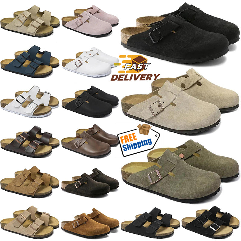 Free Shipping clogs designer slippers men women black brown tan light pink olive sude leather mens fashion slides outdoor shoes comfortable sandals