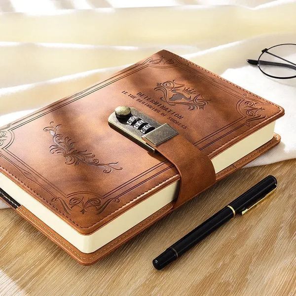 A5 200 page vintage password book locked diary thick creative handle student notebook stationery notebook 250106