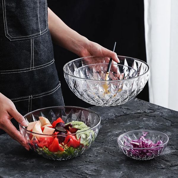 Creative plastic salad bowls tableware fruits and vegetables acrylic transparent bowls round kitchen utensils multi size kitchenware 240925