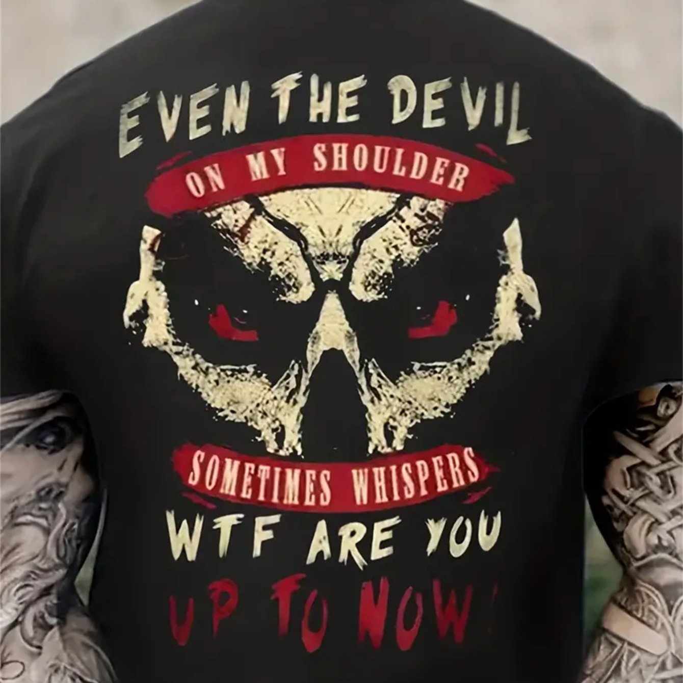 TEMU Men's Edgy Skull Graphic T-shirt - " " Design, Short Sleeve, Round Neck, Cotton Casual Tee For Summer Outdoor Wear, Casual Attire | Edgy