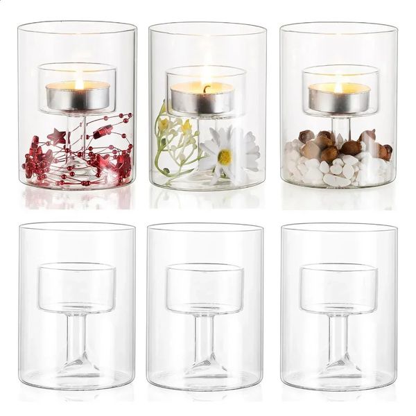 Glasseam Glass Tealight Candle Holder Modern Cylinder Holders for Table Centerpiece Wedding Christmas Party Decorations 241114
