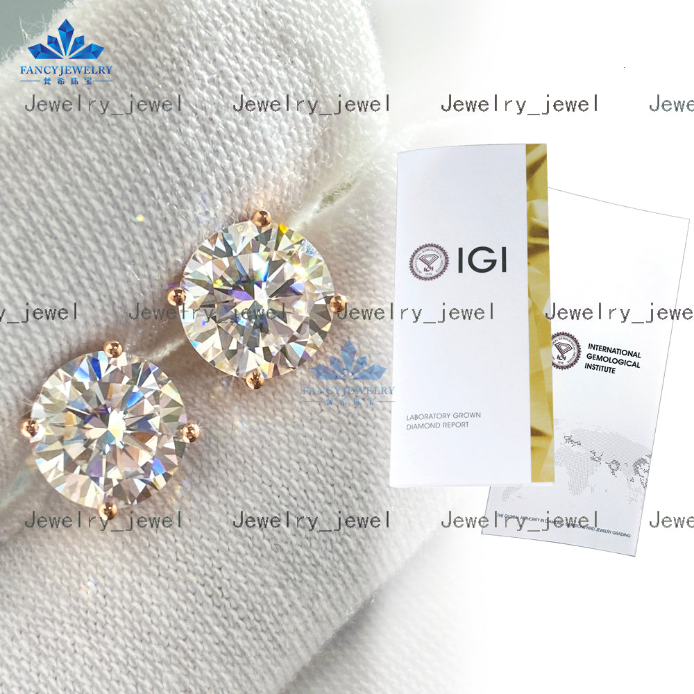 18K Gold Round Cut 0.3CT 0.5CT 1CT 1.5CT 2CT Lab Grown Diamond Earrings Jewellery Custom 4 Claws Solitary Lab Diamond Earrings