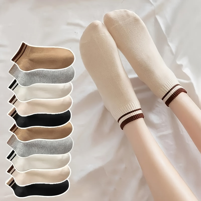 TEMU 10 Pairs Striped Short Socks, Comfy & Breathable Sports Socks, Women's Stockings & Hosiery