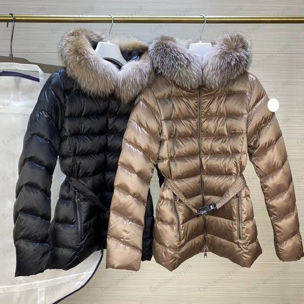 designer Women&#039;s Down jacket embroidered badge doudoune femme fur collar hooded jackets