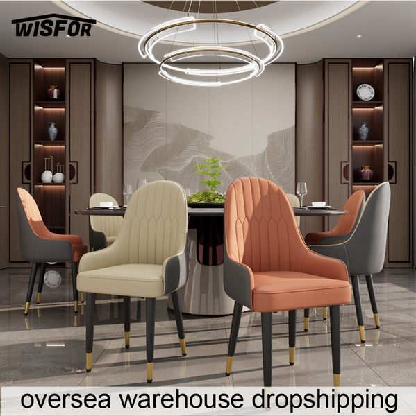 WISFOR Set of 2 Microfiber Silicone Leather Dining Chairs,Metal Legs,High Backrest, Modern Kitchen Fabric Dining Chairs,Orange +Grey,Beige