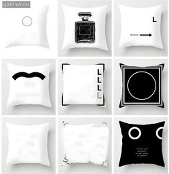 Modern Designer Square Sofa Pillow, Black and White Geometric Print Pillowcase for Living Room