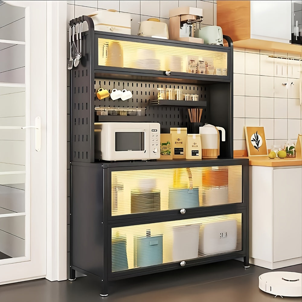 TEMU Bakers Rack For Kitchen, 5-tiers Storage Cabinets Microwave Stand Storage, Coffee Bar Station, Microwave Rack, Kitchen Storage Shelf Rack Black