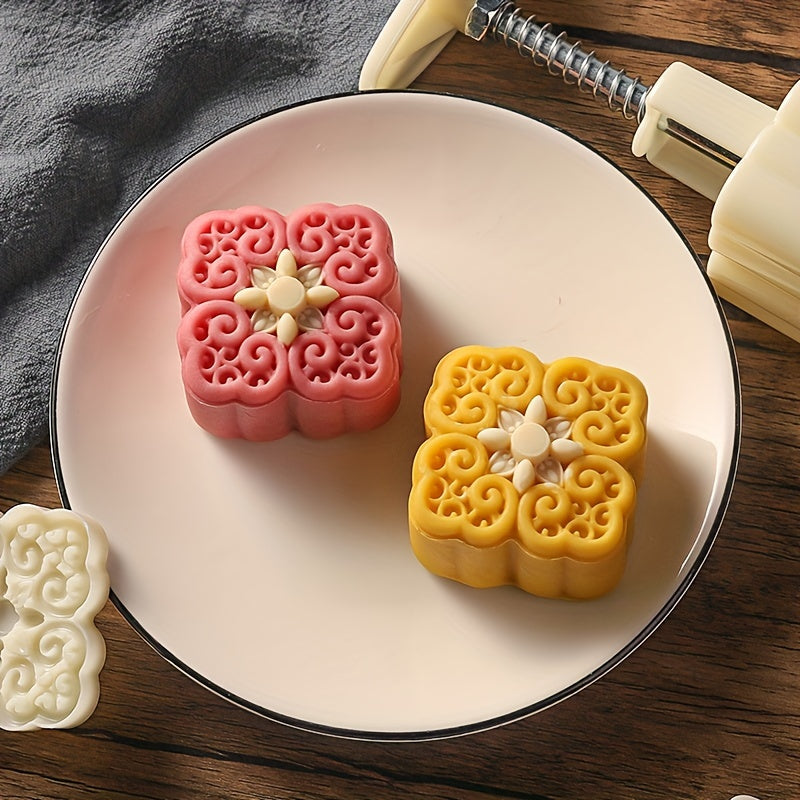 TEMU Set, Cake Mold, Including 1 Mold And 1 Stamps, Hand-pressed Floral Pattern Square Cookie Mold For Kitchen, Baking Tool