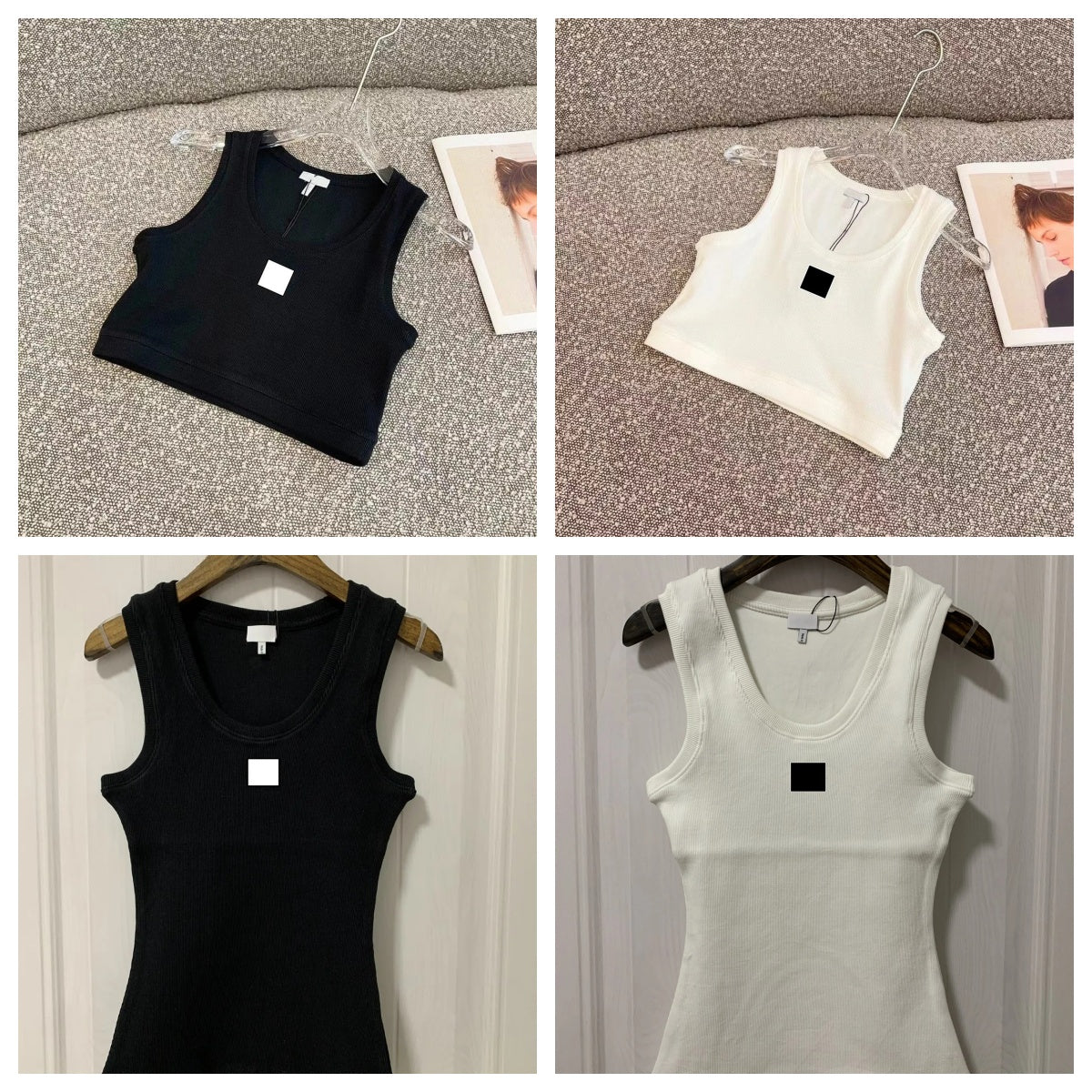 loewetoplys Womens Tanks & Camis Anagram-embroidered cotton-blend tank top Shorts Designer Sleeveless Sports bra Vest Ladies solid Elastic Femme