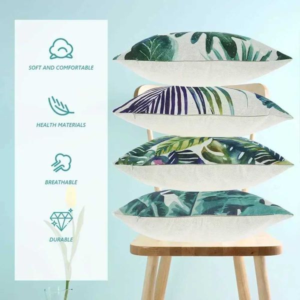 4Pcs Cushion Cover for Sofa Off Bed Car 45x45cm Tropical Plants Square Cover for Cushion Soft He Decoration lowcaseT250111