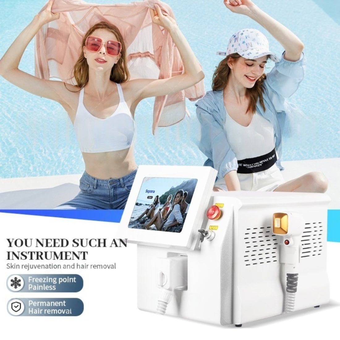 3 wavelength Ice Platinum Diode Laser Epilator 755nm 808 nm 1064nm Facial Painless Hair Removal Machine Suitable for home and beauty salon