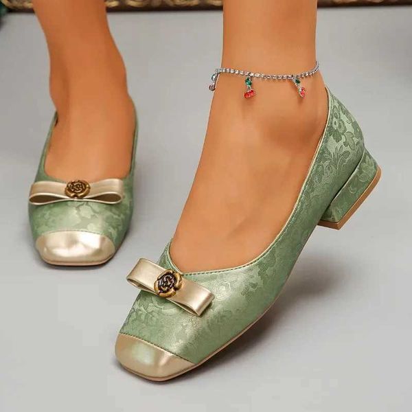 Dress Shoes 2024 womens shoes slip on womens high heels fashionable dress pump womens bow tie square print low high heels plus size womens s