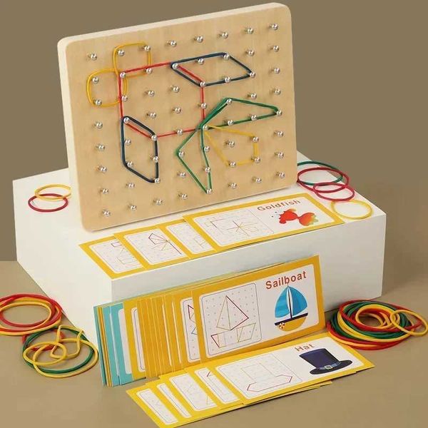 New Wood Montessori Early Childhood Education Toys Puzzle Math Games Small Geometry Creative Nail Board Shapes W240827