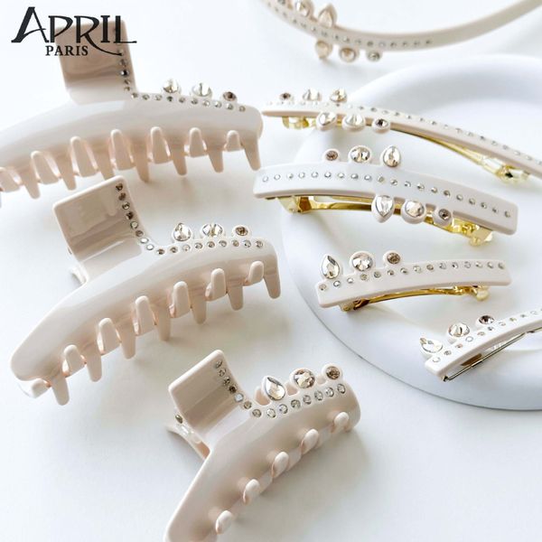 French Alanxedre style hair clip with large, medium, shaped crystal clip, high-end black and white vinegar exquisite hairclip 2024