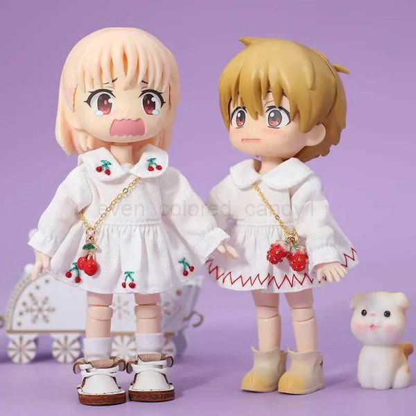 1-12 Ob11 Doll Handmade Clothes Dress With Cherry Strawberry Embroidery Suit For 1-12 Bjd - Sd Doll Accessories Ob11 dollCL240712