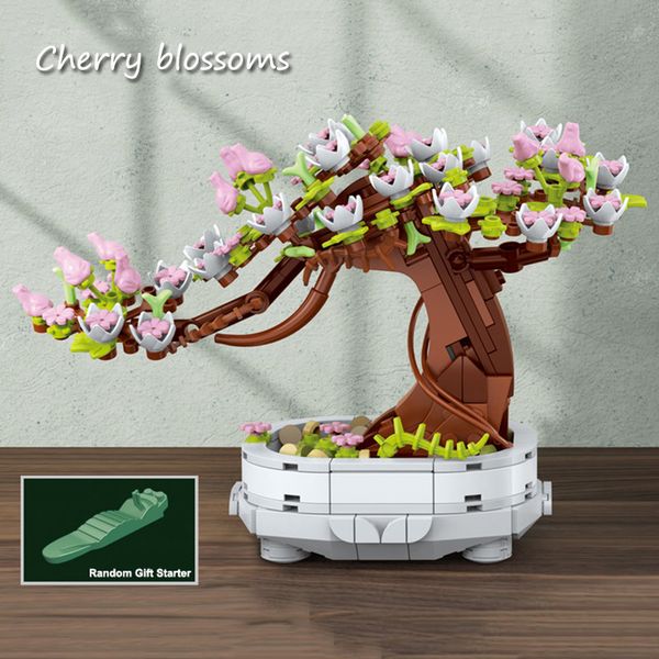 Cherry Blossom Potted Building Blocks Flower DIY Plant Bouquet Mini Bonsai Home Decorations Children&#039;s Assembled Toys Girl Gift
