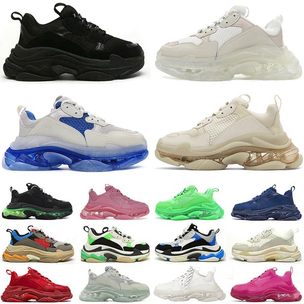 Designer 17fw Triple s Men Women Casual Shoes Sneakers Platform Tan Clear Sole Black White Grey Red Pink Blue Royal Neon Green Mens Trainers