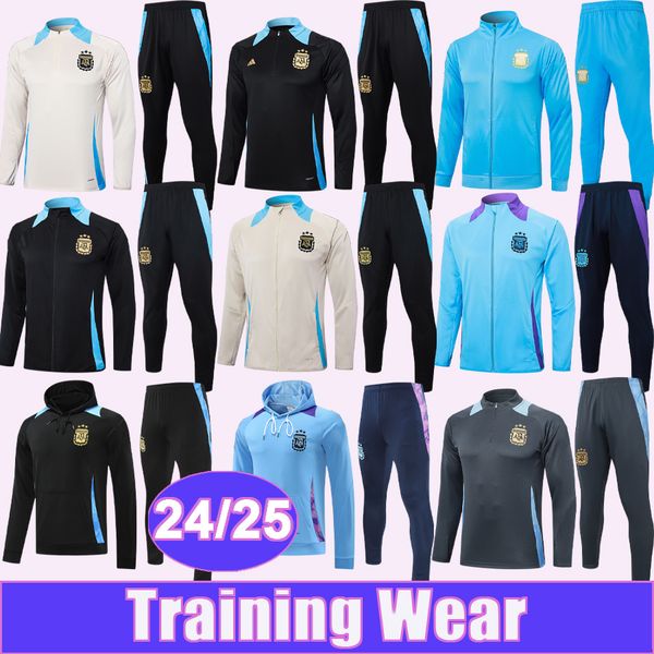 24 25 ArGEnTiNa Training Wear Hoodie Kit Suit Soccer Jerseys J.ALVAREZ L.MARTINEZ DE PAUL PEZZELLA MONTIEL Half-Long Zip Tracksuit Football