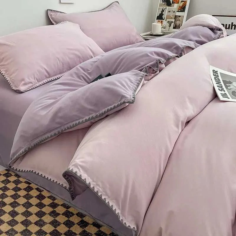 Bedding Sets 4Pcs Vintage French Printing Lace Ruffles Princess Set Milk Velvet Warm Quilt Cover Bed Skirt Bedspread Pillowcases 26LNA