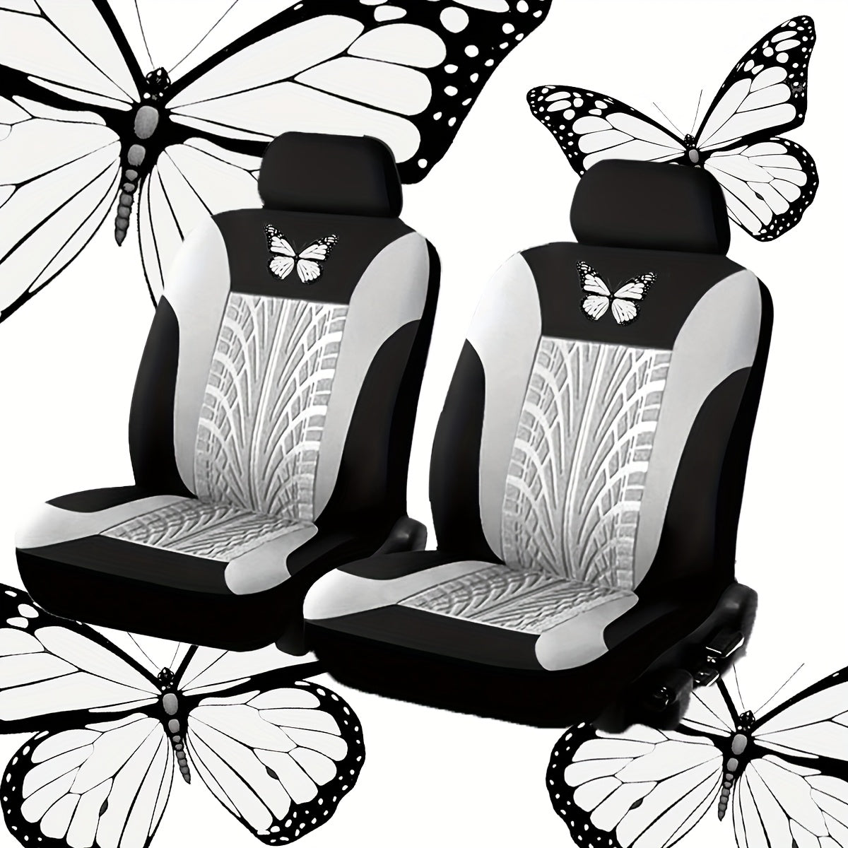 TEMU 4pcs Heat Transfer Design Car Front Seat Covers Set - 2 Front Seats + 2 Headrest Covers