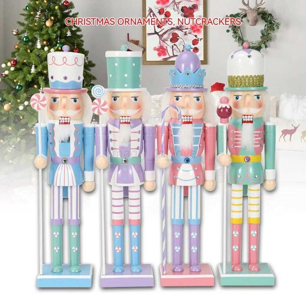 Merry Christmas Decoration 25-38CM Nutcracker Puppet Childrens Gift Wooden Handcraft Candy Soldier Doll Toy New Year OrnamentM240709