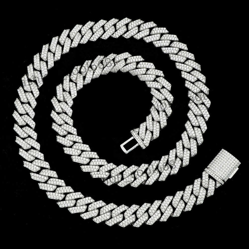 Spot Wholesale mens 925 sterling silver full crushed iced out diamond mossanite moissanite jewelry cuban link chain necklace