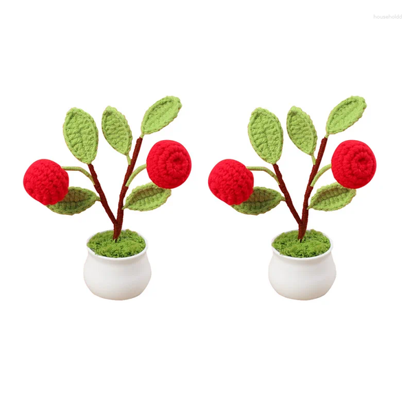 Decorative Pc Wers Small Wedding Party Crochet Wer Desktop Decor Potted Plants Creative Gift Artificial Tree Home Living Room