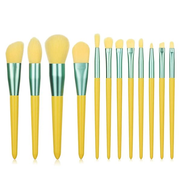 12 lemon makeup brush set advanced synthetic goat foundation make-up eye shadow mixed facial powder concealer makeup brush 241114