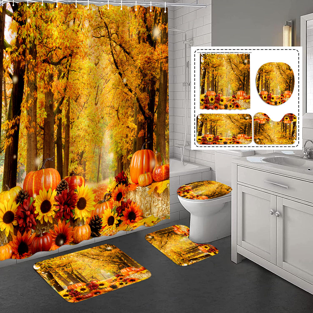 YL-37434 3D HD digital printing polyester waterproof and mildew-proof shower curtain set
