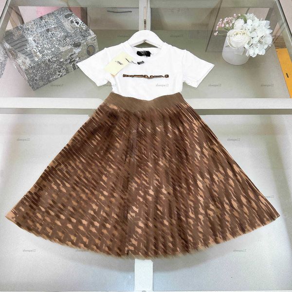 Luxury girls dress summer Round neck t-shirt set baby skirt set kids designer clothes Short-sleeved and Letter printed long dress