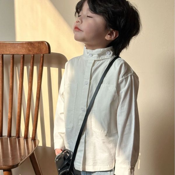 Spring Childrens Long Sleeved Shirt Pure Cotton Japanese Kids Boys White Stand Collar Shirts Baby Girls Cute Blouse 250120