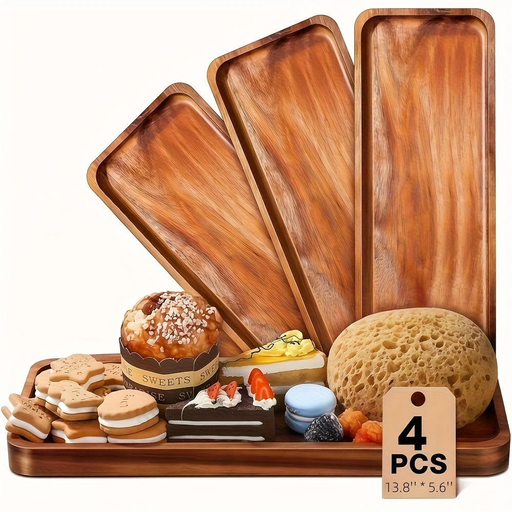 TEMU 8-4-3-1pc Wood Serving Trays 12x4in Charcuterie Boards Oval Wooden Plates Wood Serving Platter Cheese Dinner Plates Bulk For Dessert Snack