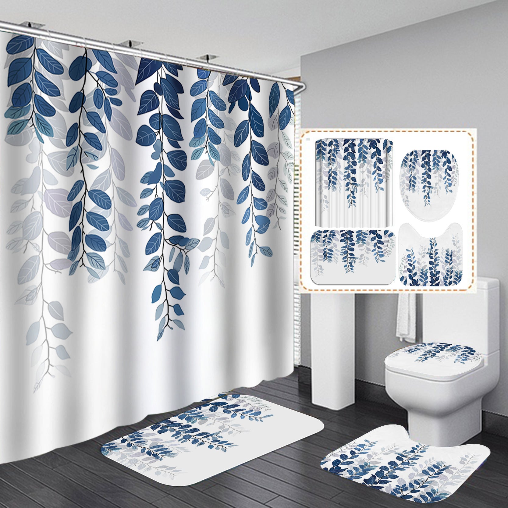 YL-37466 bathroom toilet punch-free curtain waterproof anti-light roller blinds toilet toilet block curtain toilet three-piece set