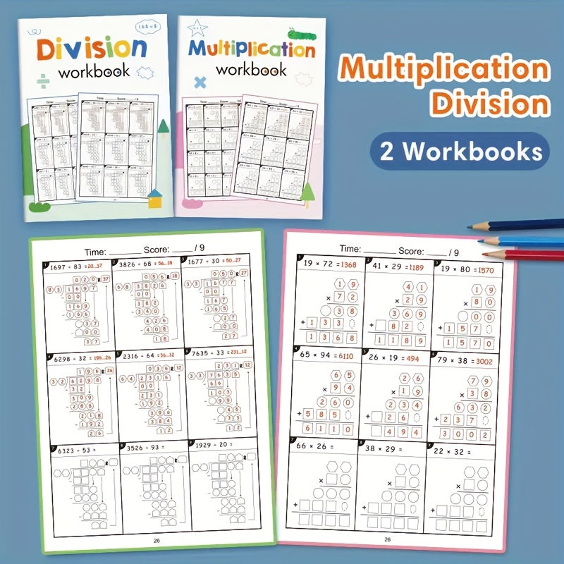 TEMU 2 Pack Multiplication & Division Drills Workbook Anxiety Timed Practice For Multiplication & Division Facts (ages 6-12) | Boost & Test Scores