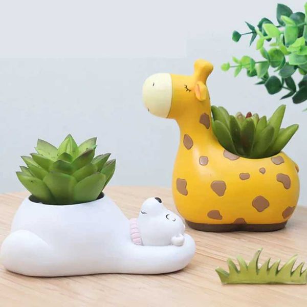 Planters Pots Cartoon Animals Flowerpot Cute Zebra Panda Hippo Giraffe Shape Succulents Plants Pots Resin Flowerpot Garden Planting Pot Desk