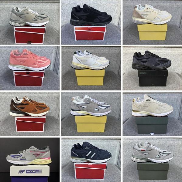 Designer Running Shoes Men feminino 990v4 990 v4 cinza branco verde triplo preto prateado marinho azul calcário cinza dia de nascer do sol r