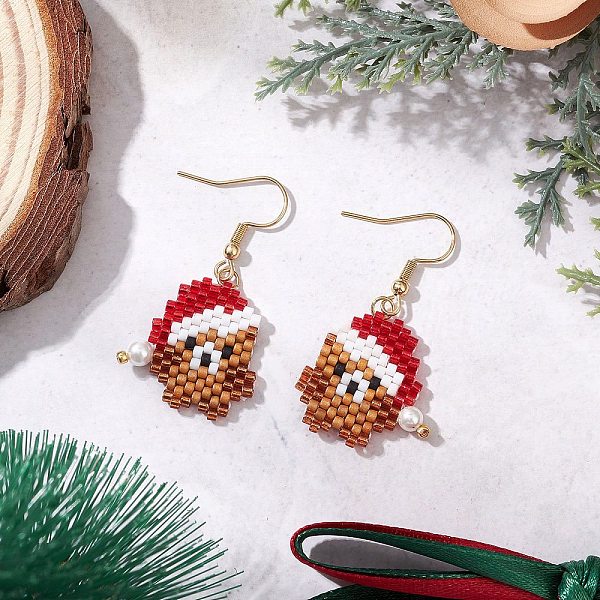 Boucles d'oreilles pendantes en verre et acier inoxydable 304 sur le thème de Noël