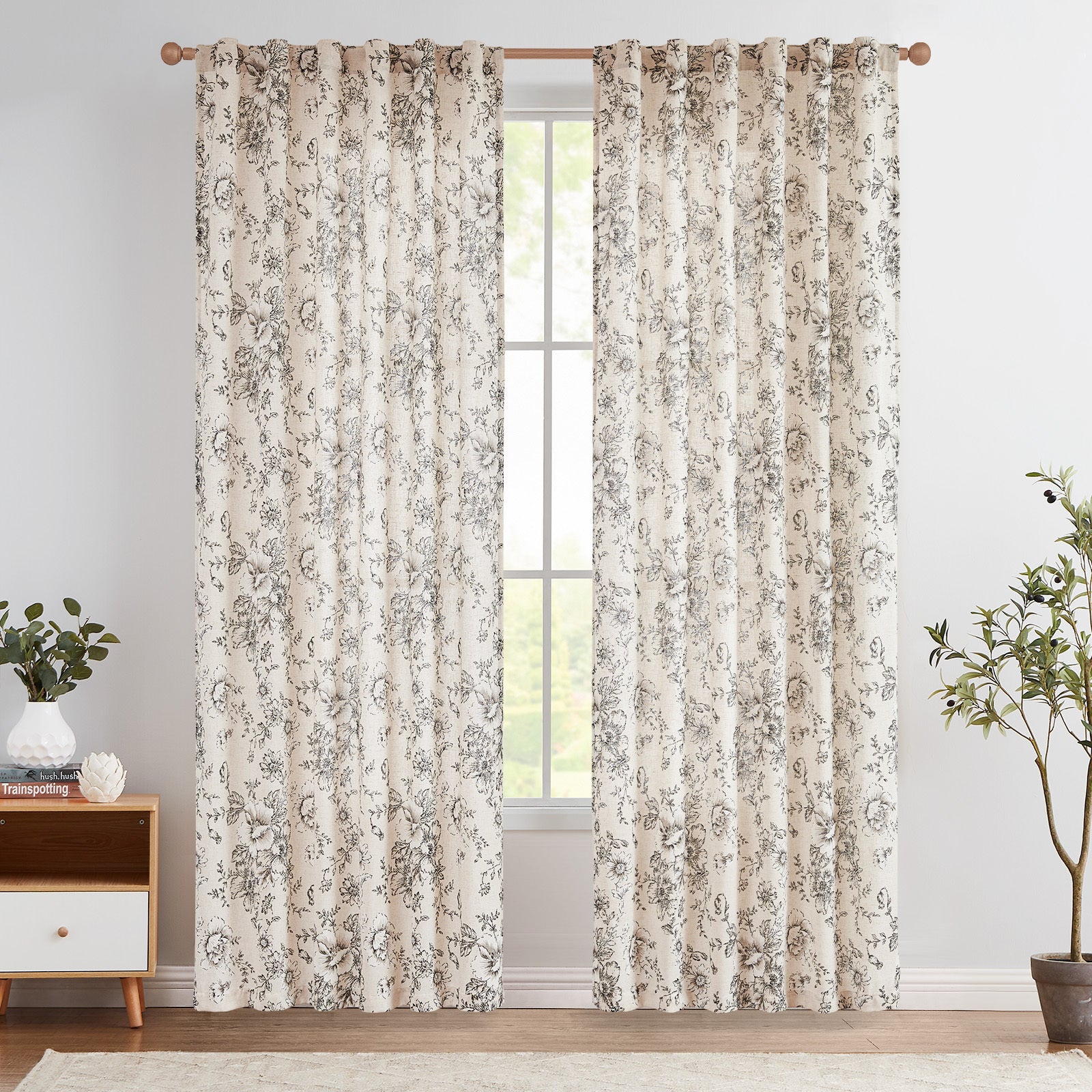 TEMU 2 Panels Linen Blend Curtains Floral Curtains For Living Room Printed Curtains Rod Pocket Back Tab Farmhouse Patterned Drapes Bedroom Window