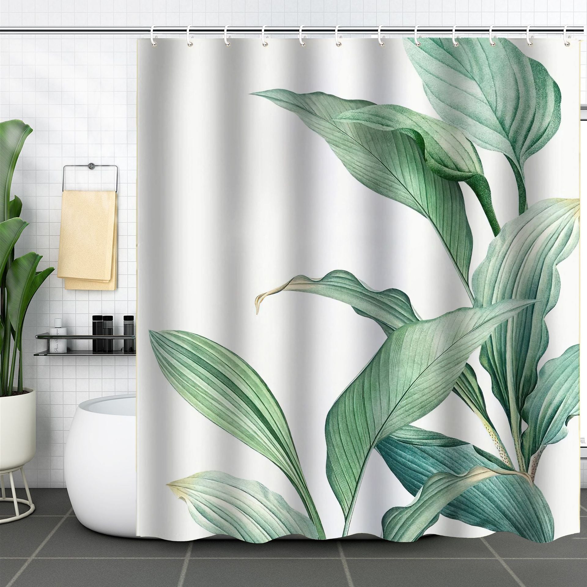 YL-37266 Waterproof Shower Curtain 3D Printed Tropical Jungle Plant Leaves and Flowers Season Polyester Shower Curtain with Hook