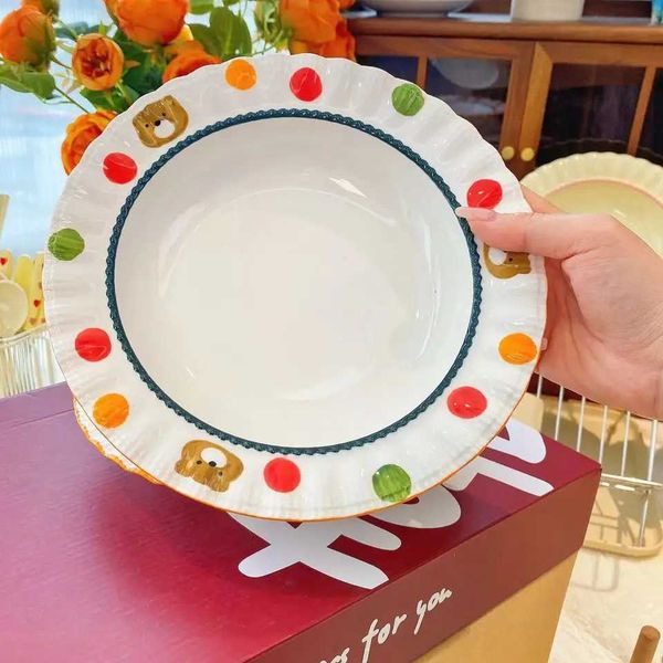 Wave Point Straw Hat Underglaze Colored Ceramic Tableware Household 8.5-inch Vegetable Plate Small Soup Plate Fresh Dining Plate Y250208