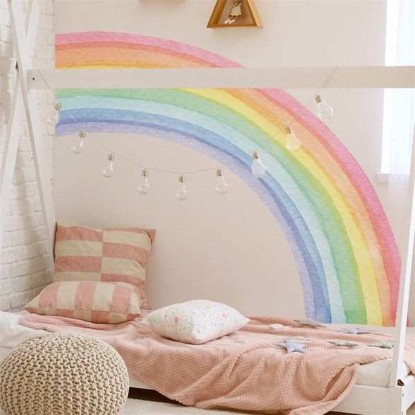 Large Watercolor Rainbow Wall Sticker For Kids Room Decoration Wallpaper Giant Rainbow Stickers Vinyl Murals Boho Rainbow Decals 240106