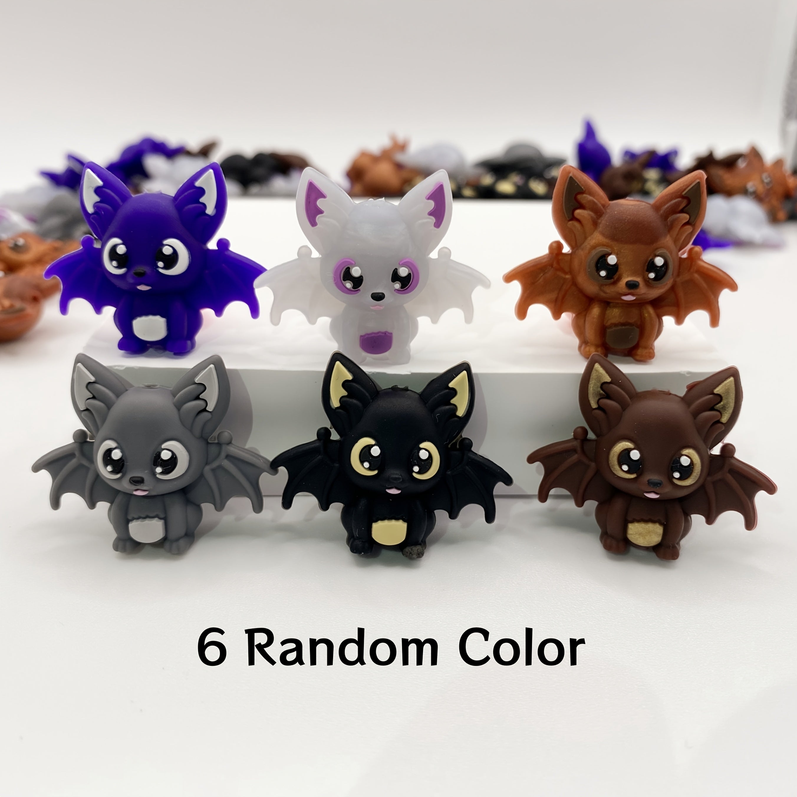 TEMU 6pcs Cute Bat Silicone Beads - Halloween Themed, Bulk Rubber Beads For Diy Pens & Keychain Crafting