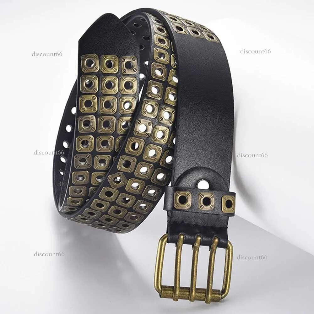 Retro Square Rivet Studded Waist Strap MenS With Double Row Needle Buckle WomenS Belt Hip-Hop Rock Punk Y2k Style JeansX240914