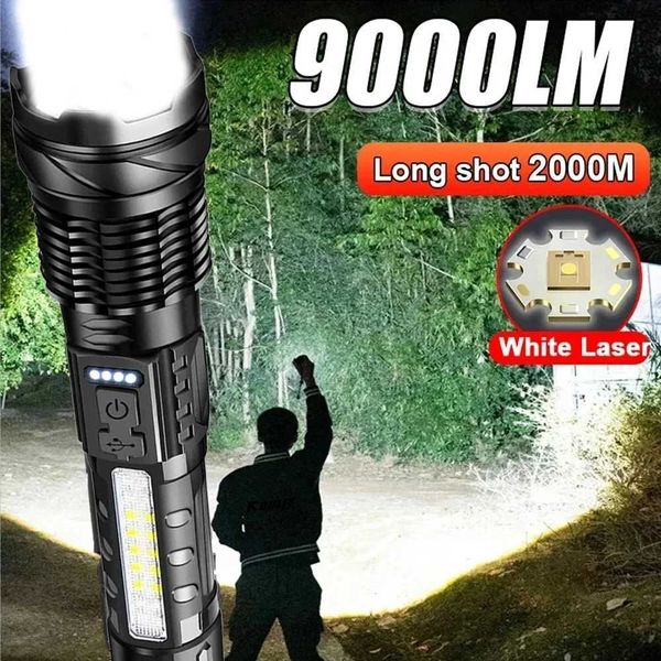 High power LED flashlight tactical emergency spotlight telescopic zoom built-in battery USB charging camping flashlight X241109